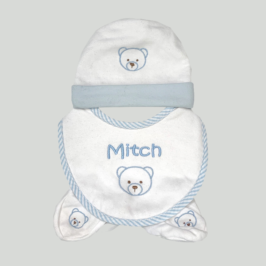Monogrammed Bib Set with Hat and Booties