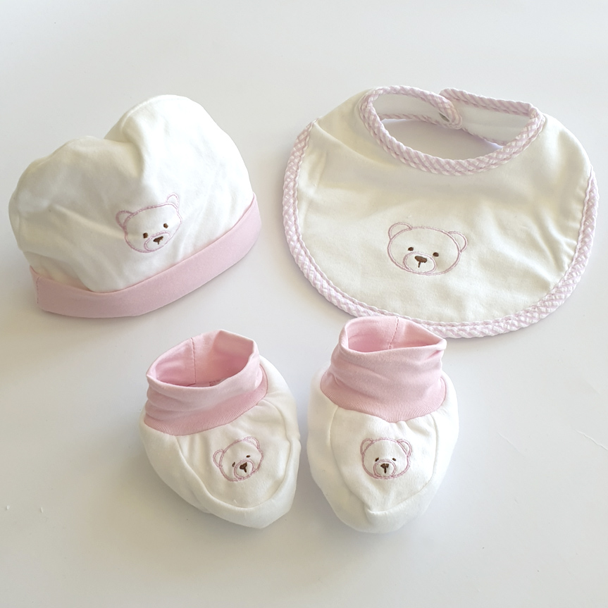 Personalised New Born Baby Gift Set with Embroidered Name in Pink