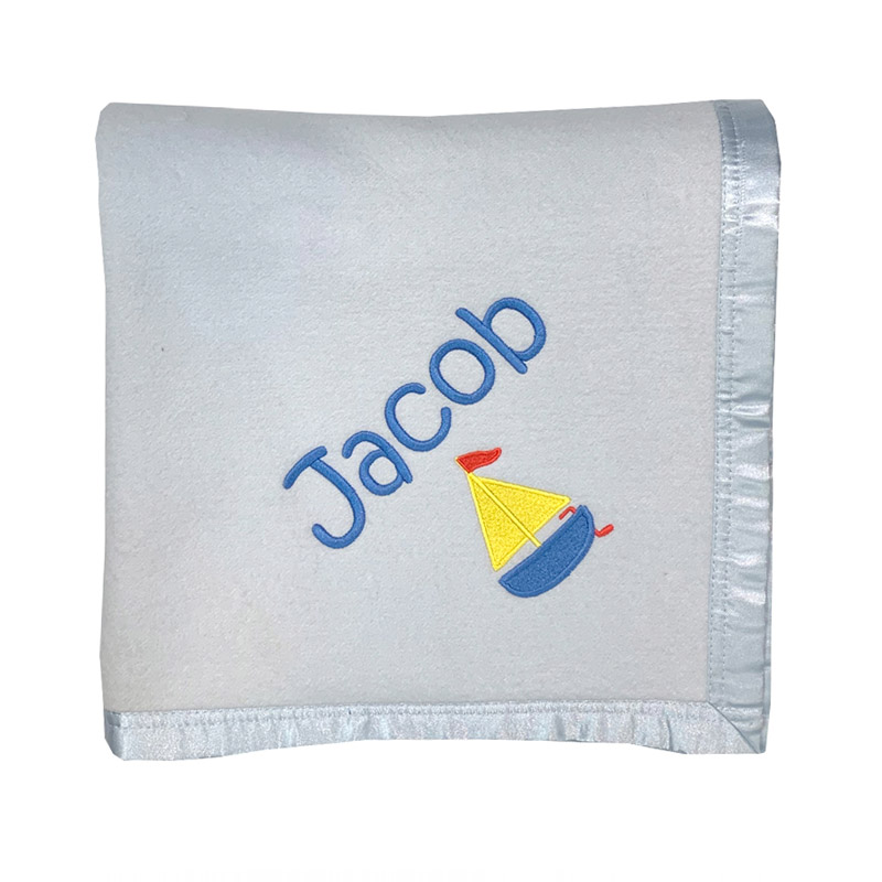 Personalised Bassinet Cot blankets with embroidered name - blue