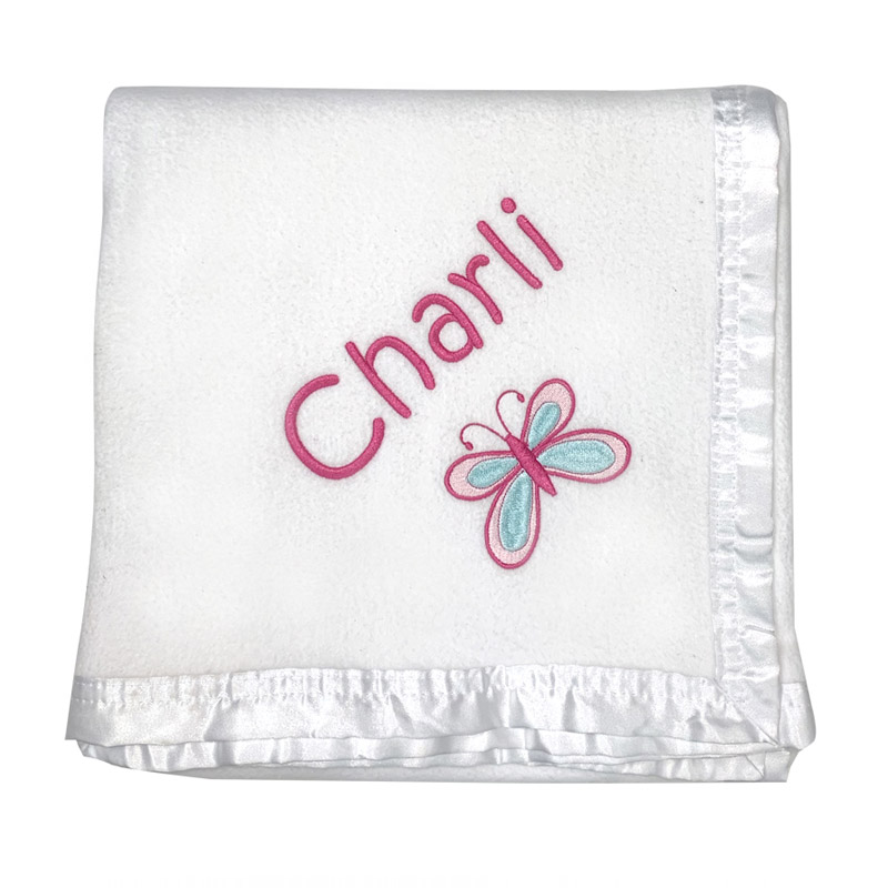 Monogrammed Bassinet Cot blankets with embroidered name - white