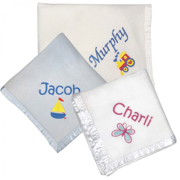Personalised Bassinet Cot blankets with embroidered name