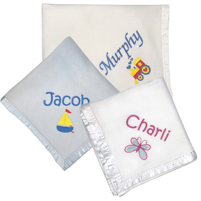 Personalised Bassinet Cot blankets with embroidered name