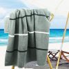 Personalised Jacquard Large Beach Towel - Charcoal stripe with embroidered name
