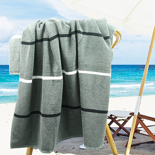 Personalised Jacquard Large Beach Towel - Charcoal stripe with embroidered name
