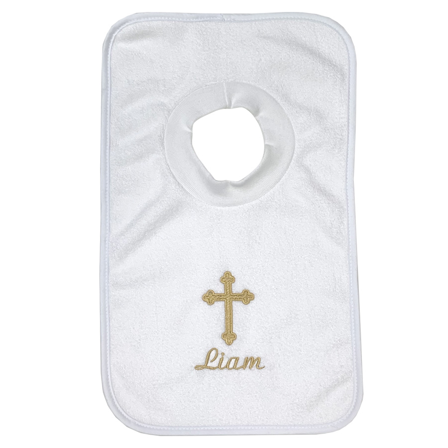 Personalised Christening Baby Bib with embroidered name