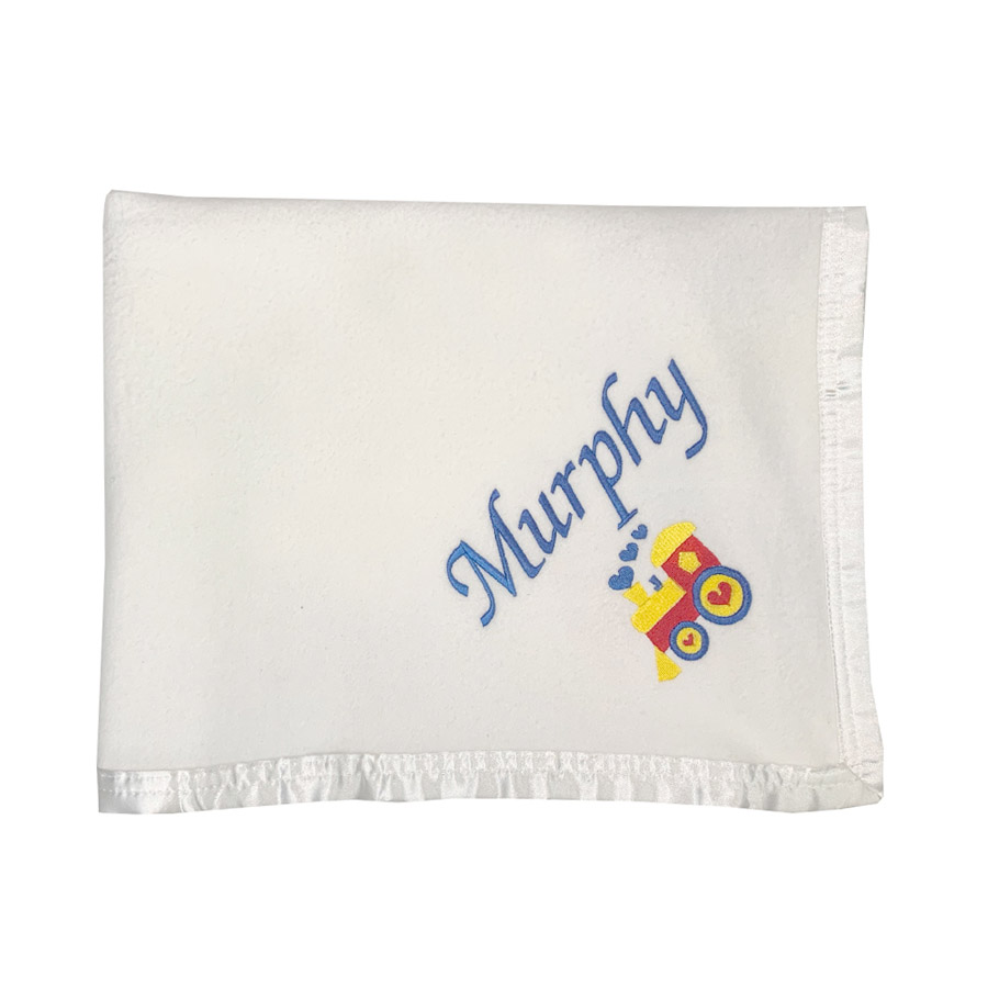 Personalised Bassinet Cot blankets with embroidered name - white